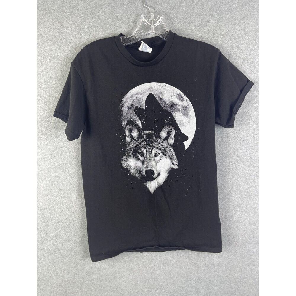 Wolf Howling at the Moon T Shirt‎ Men's Size S Black Animal Graphic Tee